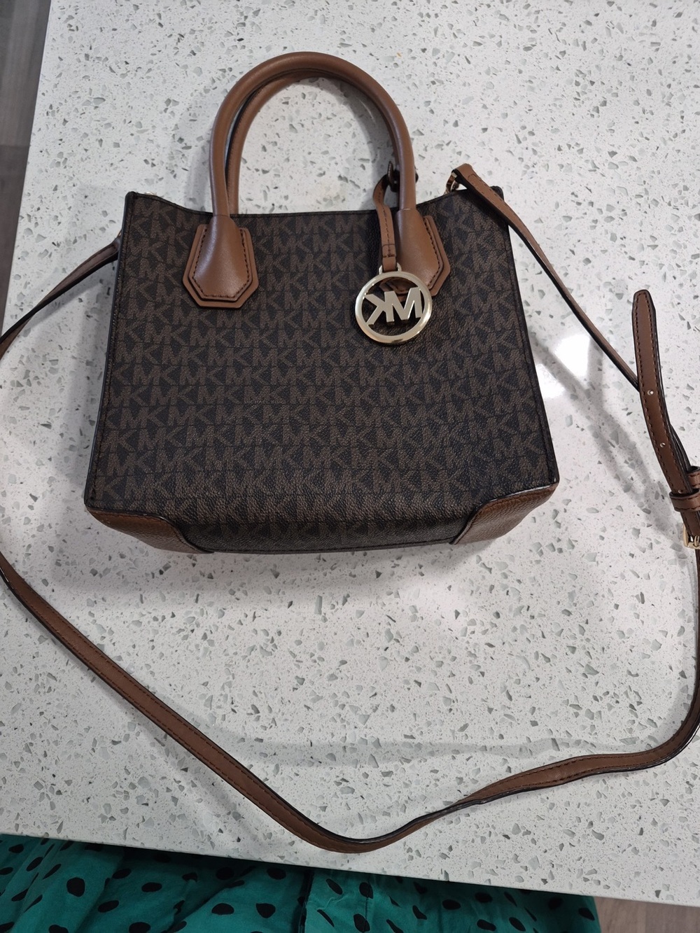 Michael Kors Brown Logo Crossbody Satchel with Tan Trim